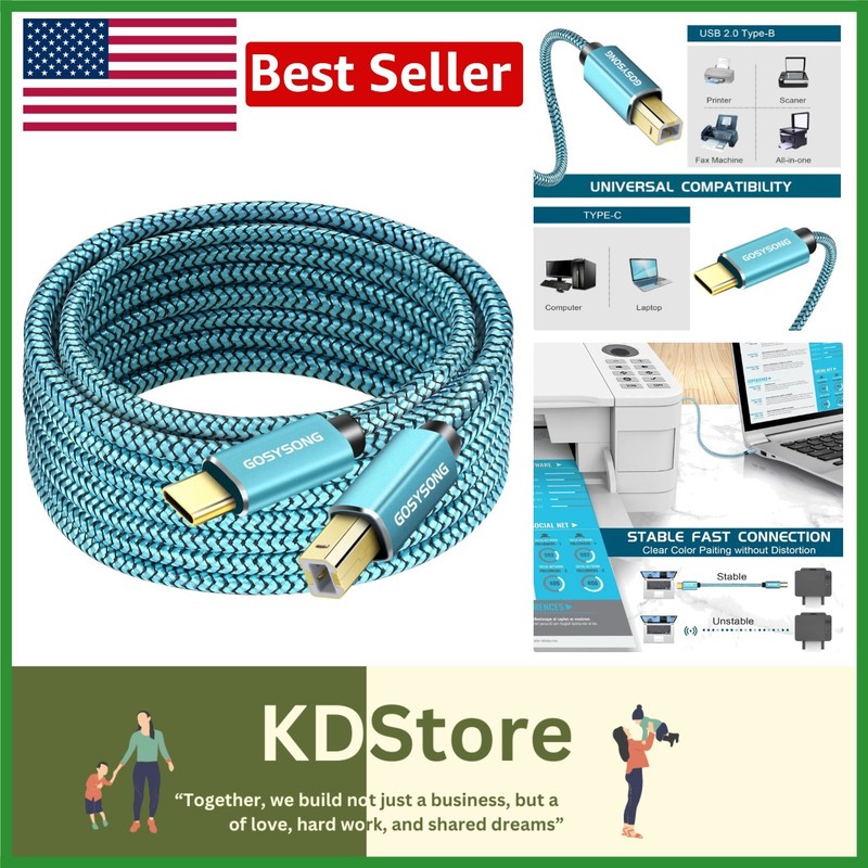 10ft High Speed USB C Printer Cable – Nylon Braided for Durability & Efficiency
