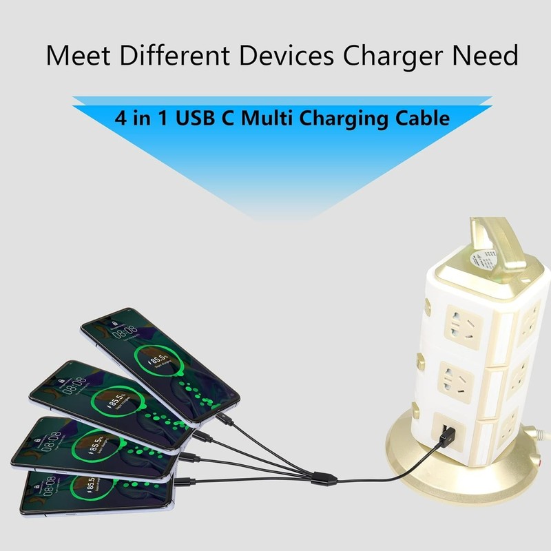 Compact 1ft 4-in-1 USB A to Type C Splitter Cable - Heat Resistant Black Design gallery
