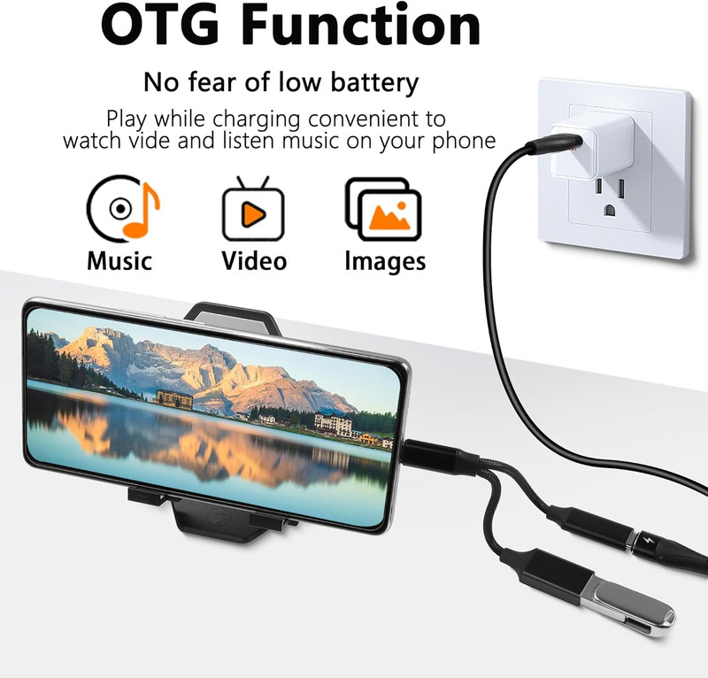 USB C OTG Charging Adapter, 2 in 1 Type-C Splitter with 10W Charging and USB a F gallery