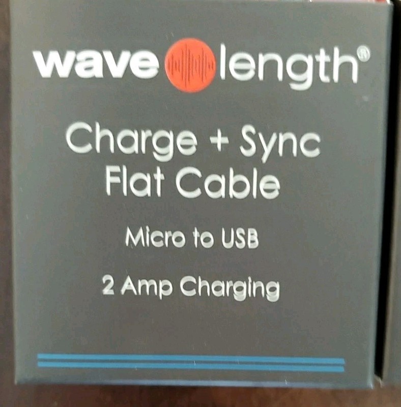 Lot Of 2 Wave Length Micro To USB Charge & Sync Flat Cable 2 Amp Charging 6.5ft gallery