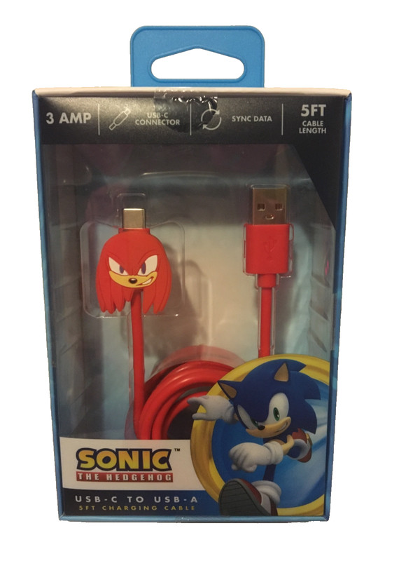 Sonic The Hedgehog KNUCKLES USB-C To USB-A 5ft Charging Cable NIB