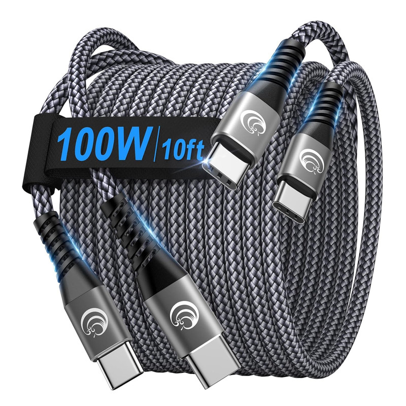 USBC to USBC 100W [10Ft/2 Pack] USB C to USB C Fast Charging Cable Braided C to