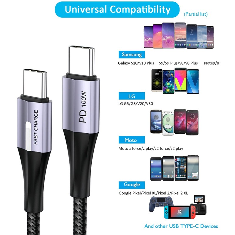 100W to Cable, 5A Fast Charging (3-Pack 6.6 Feet) Nylon Braided Data Sync Tra... gallery