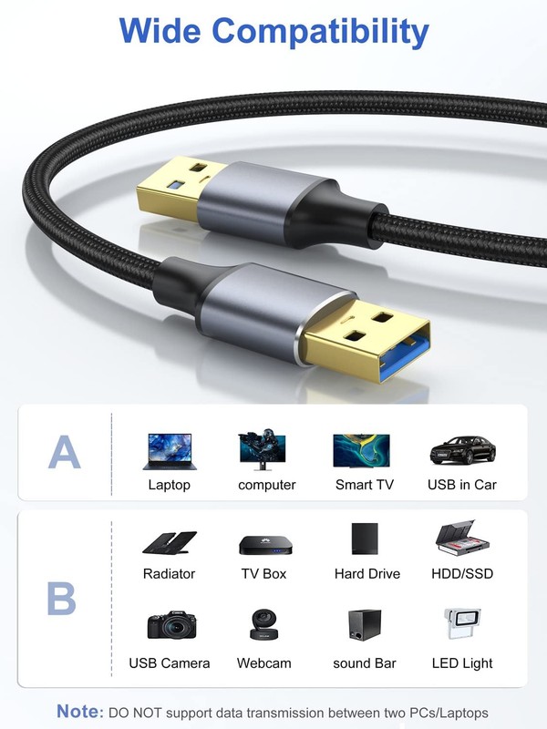 USB A To USB A Cable Male To Male 3.0 Short 6 Inch Double Sided Cord Set 2 PCS gallery