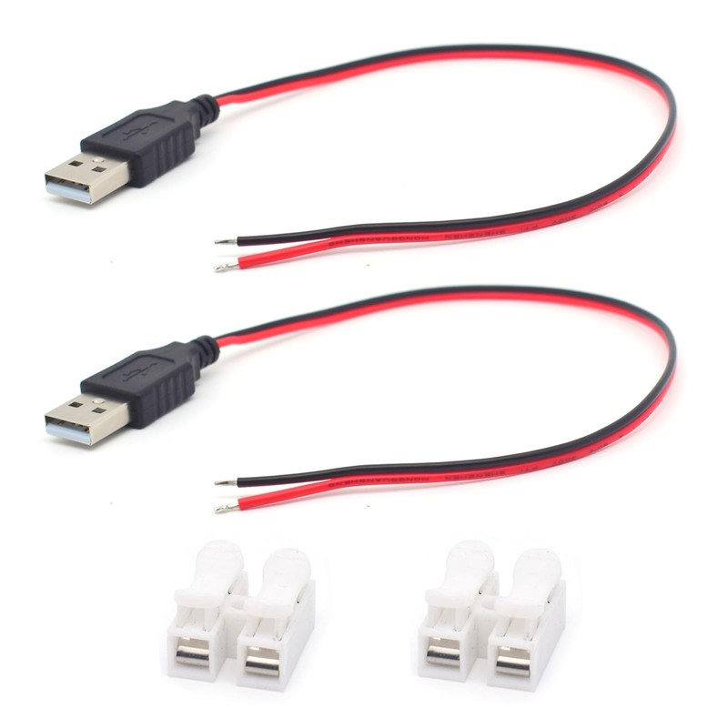 1FT 20AWG USB 2.0 Male Pigtail Plug To 2 Pin Bare Wire 5V 5A Power Cable