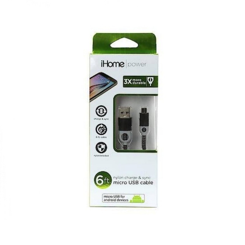 iHome 6 Foot Double Injected Nylon Braided Dual Strain Braided Micro USB Charge