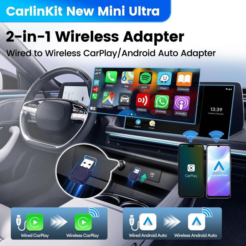 2-in-1 Mini Ultra Wireless CarPlay Adapter & Android Auto - for iOS 10+/Andro... gallery
