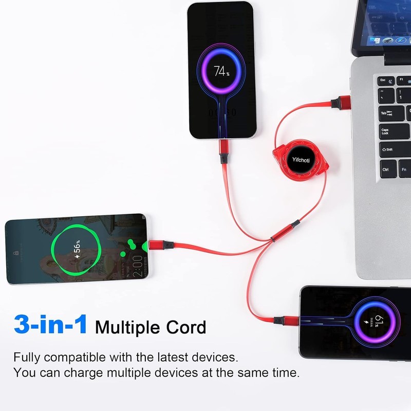 3 Pack 3 in 1 Multi USB Retractable Fast Charger Cable, Multiple Charging Cord A gallery