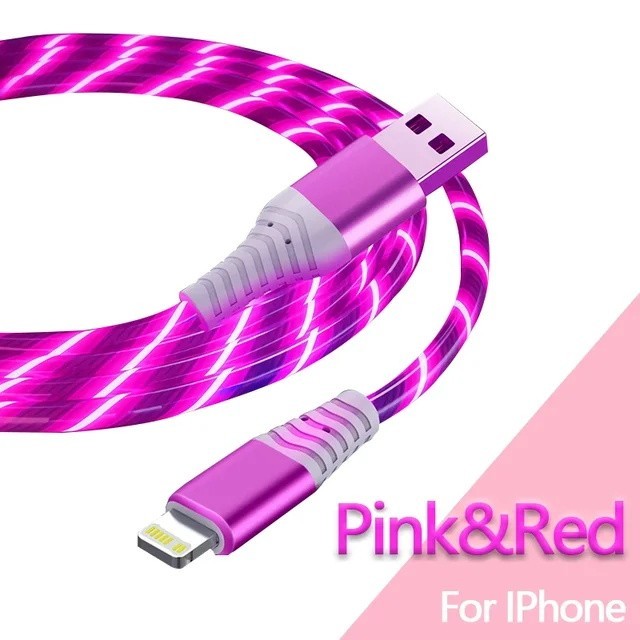 1PC Fast Charging Luminous Smartphone Charging Data Cable1 meter Pink & blue gallery