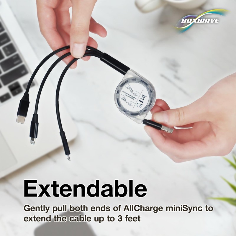 USB Cable Retractable Portable Charging Cord Black Compact Sync Cable gallery