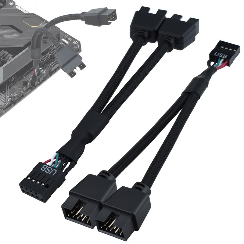 2Pcs Motherboard 9 Pin USB 2.0 to Dual 9 Pin Extension Splitter, USB 2.0 Head…
