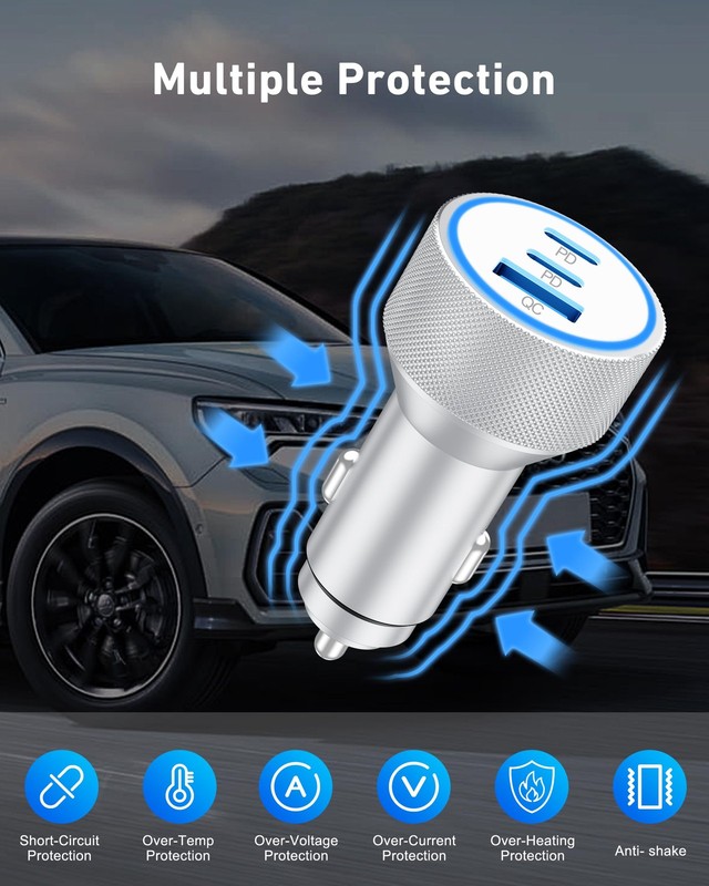 Car Charger 67W 3-Port Fast USB C Power Adapter For Vehicle Phone Charge gallery