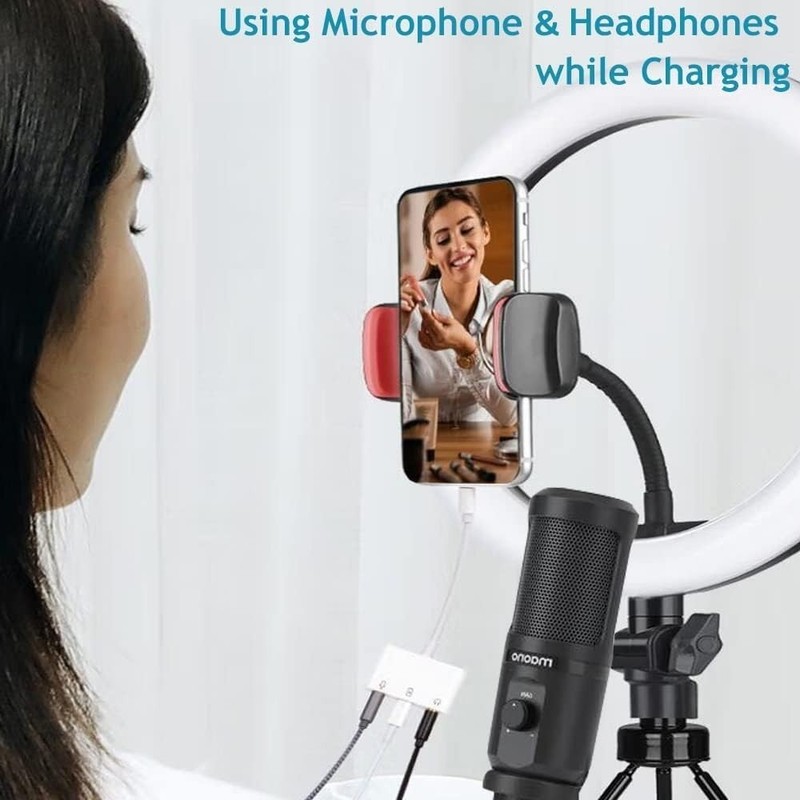 iPhone Microphone Adapter for Live-Streaming Lightening to & White gallery