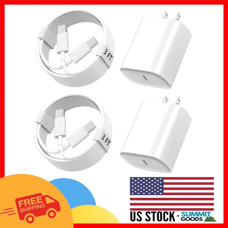 20W Fast Charging USB-C Charger for iPhone 15/16/17 & Accessories – 3FT White