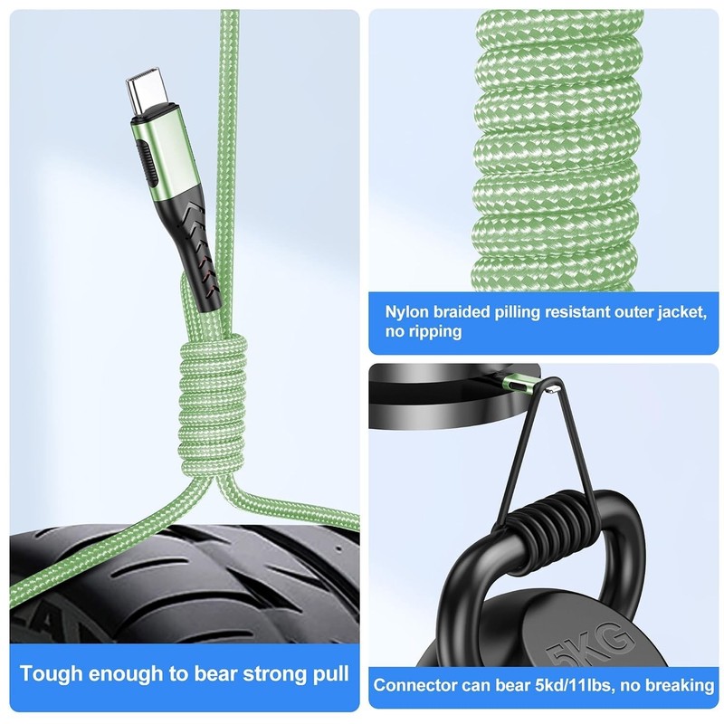 10ft USB-C Charging Cable 2-Pack - Fast Charge, Tangle-Resistant, Green gallery