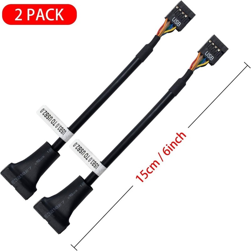 High-Speed USB 3.0 to USB 2.0 Adapter Cable - 6 inch 19-Pin to 9-Pin - 2-Pack gallery