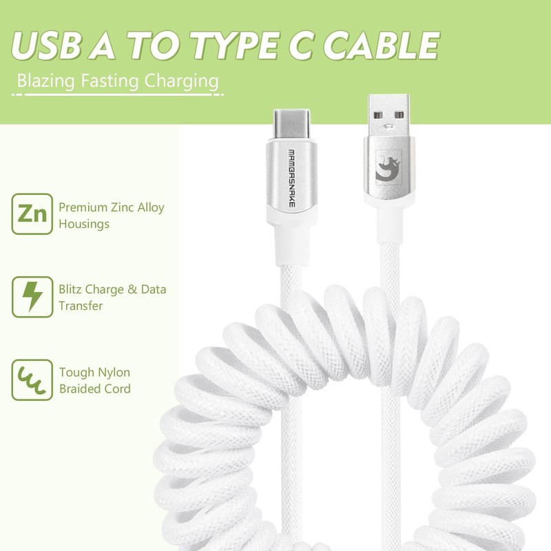 Fast Charging Spiral Type-C to USB A Gaming Mechanical Keyboard Cable, Detach... gallery