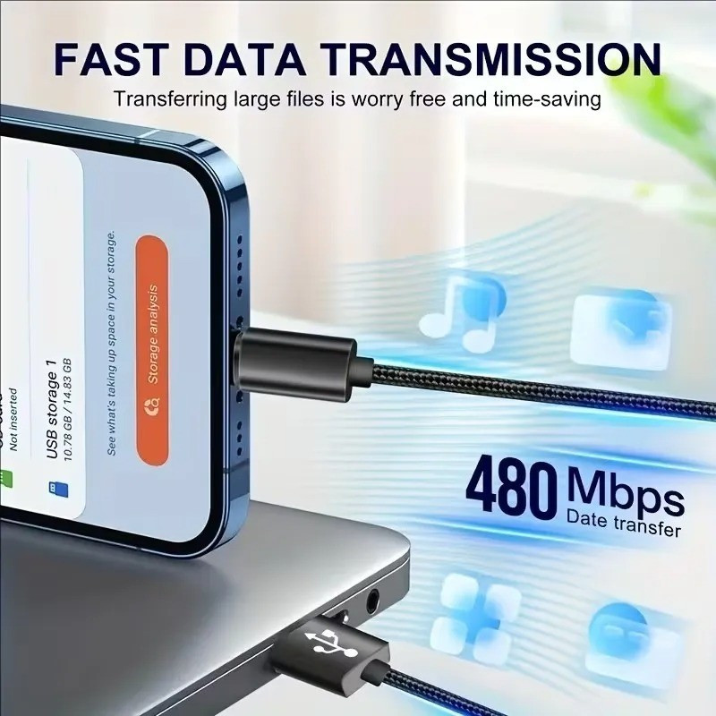 USB Type C Fast Charging Cable Nylon Braided Quick Charge Data Cable Black gallery