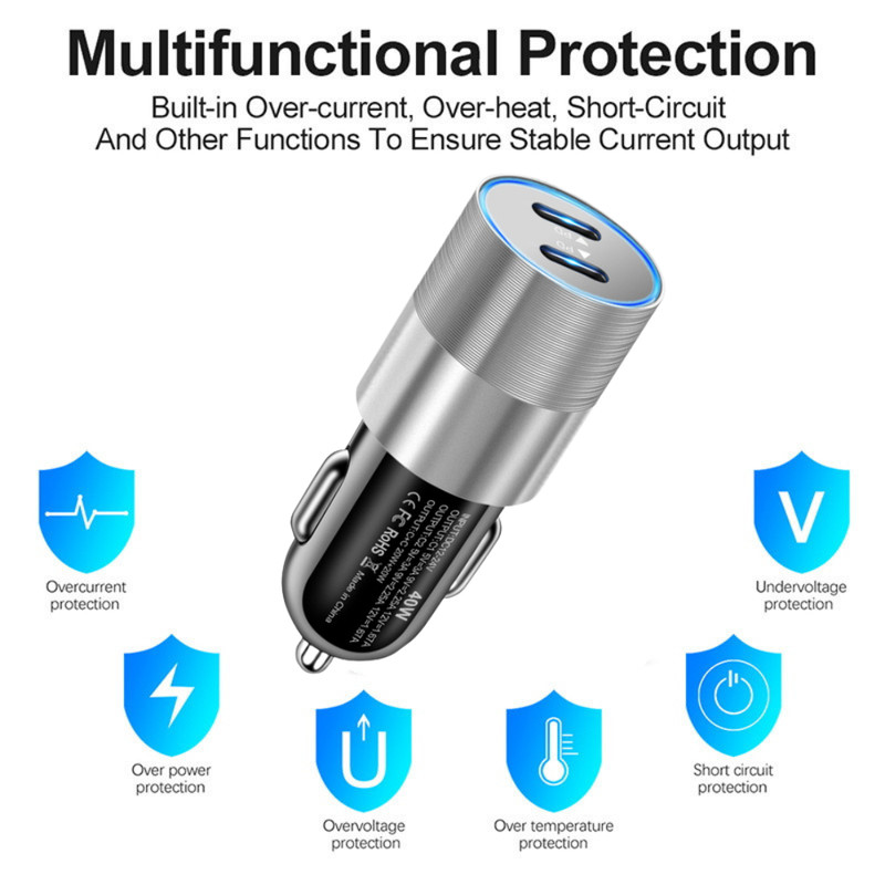 Dual Type C Fast 40W Car Charger Adapter USB C To C Cable For iPhone 15 16 17 gallery