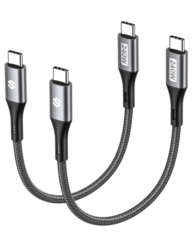 Silkland 240W 100W Short USB C to C Cable (1FT, 2 Pack), Fast 1FT, Black