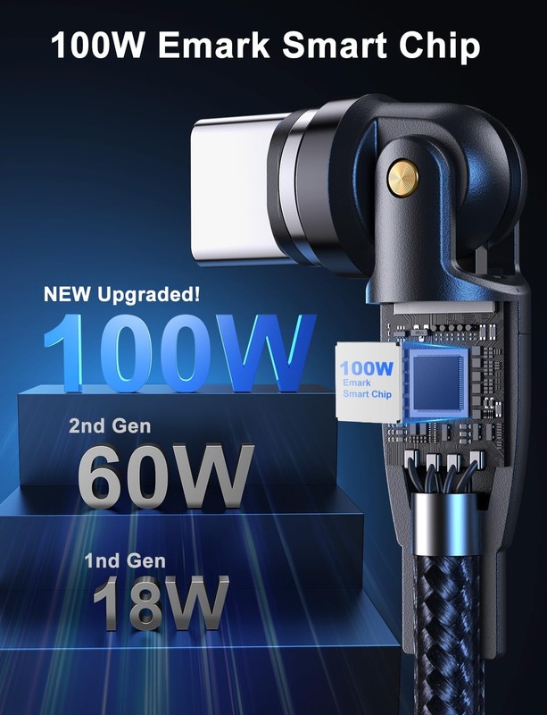 100W 540 Rotation Magnetic Charging Cable 3.3FT/6FT-2Pack, USB to USB Cable F... gallery