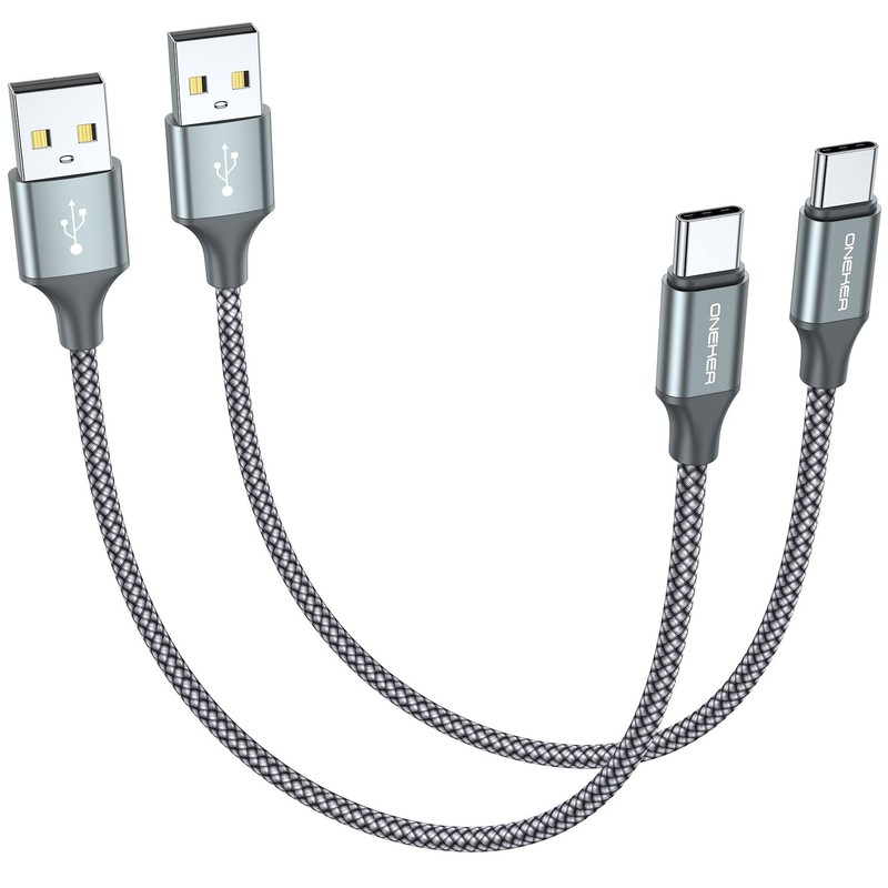 2Pack, 1ft Short USB Type C Cable,Portable USBC Charger Nylon Braided Fast Ch…