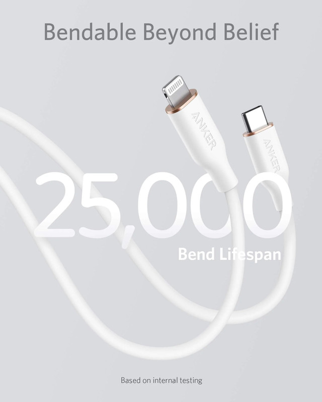 Anker 641 USB-C to Lightning Cable White MFi Certified (3ft, Flow, Silicone) gallery