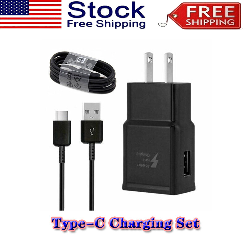 Black Universal USB Charging Set Fast Wall Charger + Type-C Charging Cable Cord