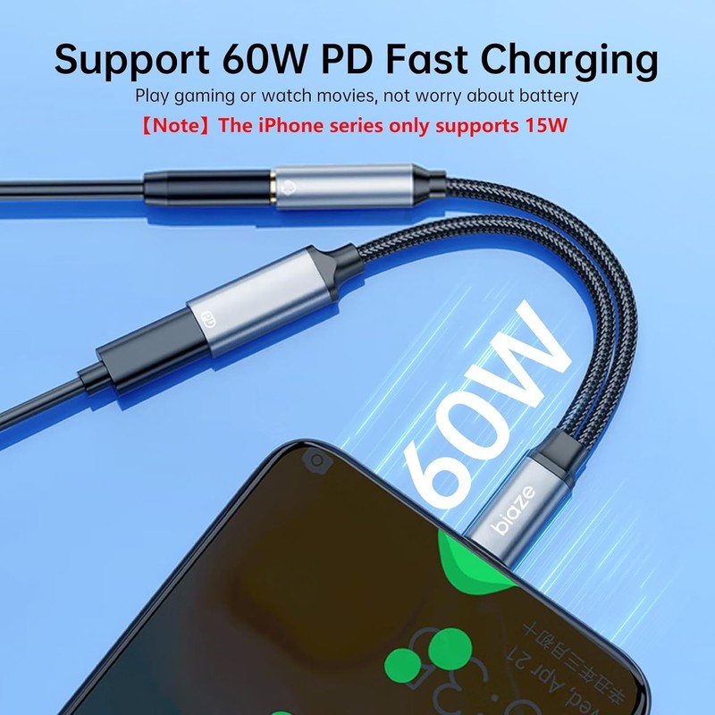 USB C to 3.5mm Headphone and Charger Adapter, 2-in-1 USB C to Aux Audio Jack and gallery