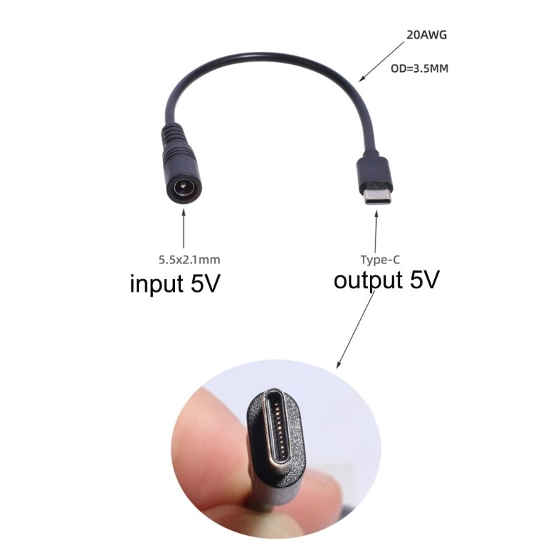 Type-C to DC Power Cable 5V DC 5.5 x 2.1mm Female to USB C Plug Charging Cable gallery