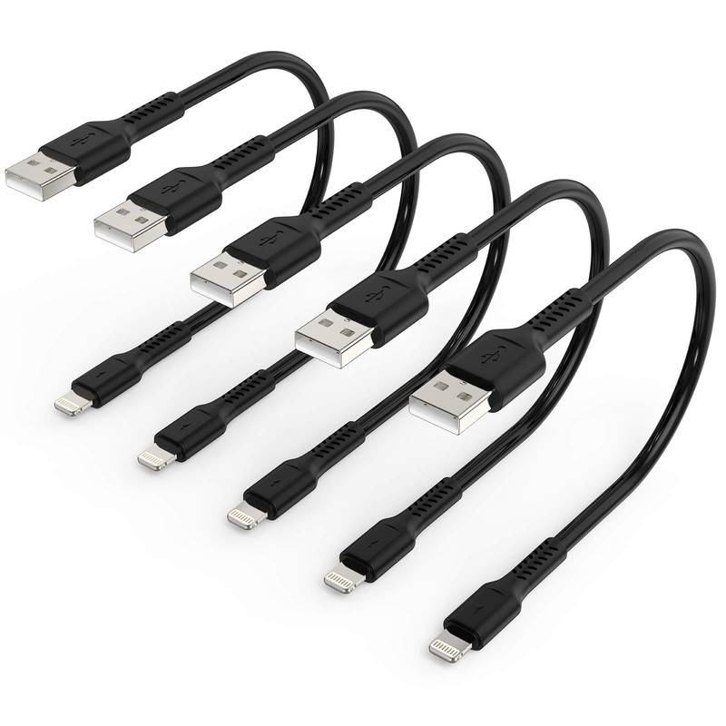 6 inch iPhone Charge Cable Short, 0.5ft 5Pack USB to 0.5 feet, Black