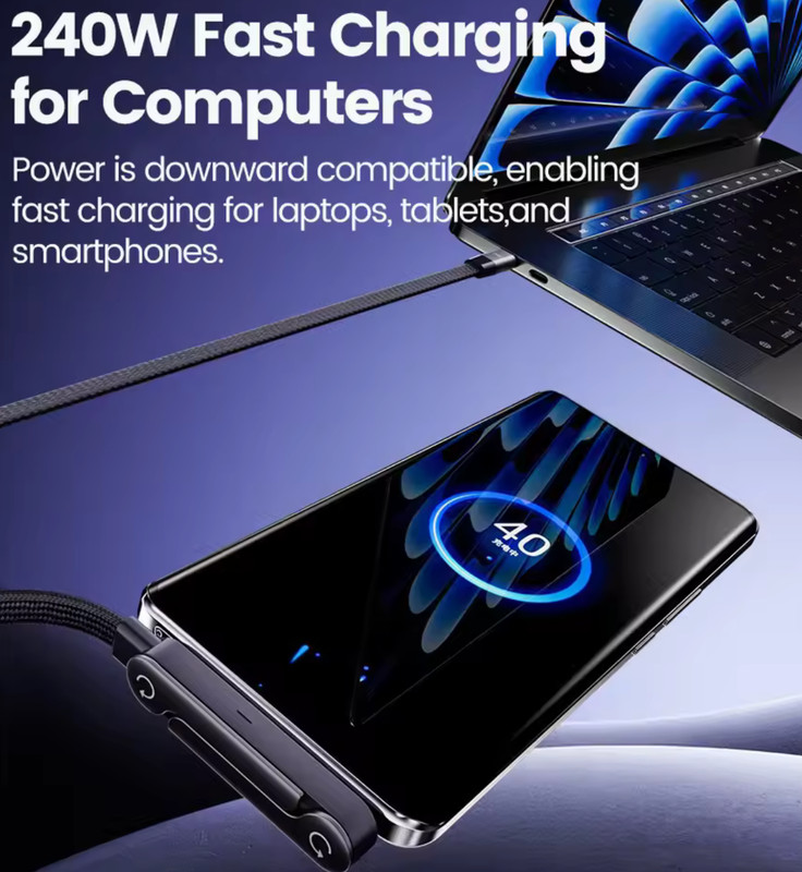 1.5M 2-in-1 240w Built In Phone Stand Charging Cable USB C To USB C Quick Charge gallery