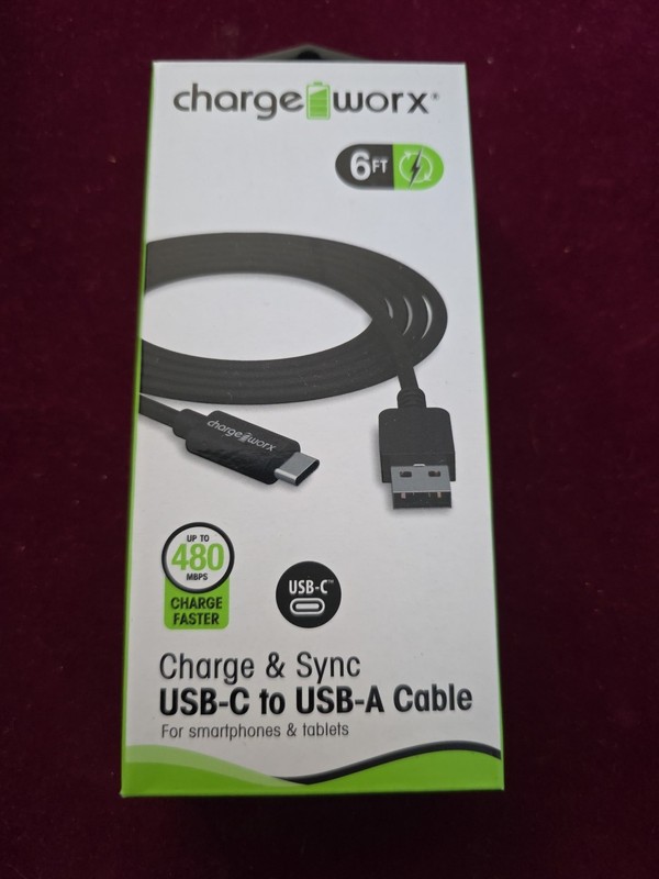 ChargeWorx USB-C To USB-A 6ft Cable Black