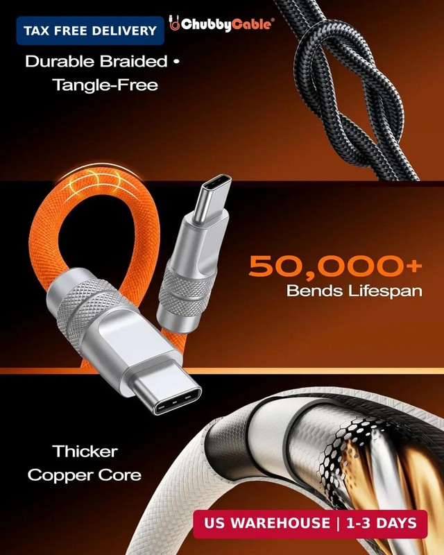 chubbycable Flex USB C to USB C Cable 240W Fast Charging Soft Braided Heavy-Duty gallery