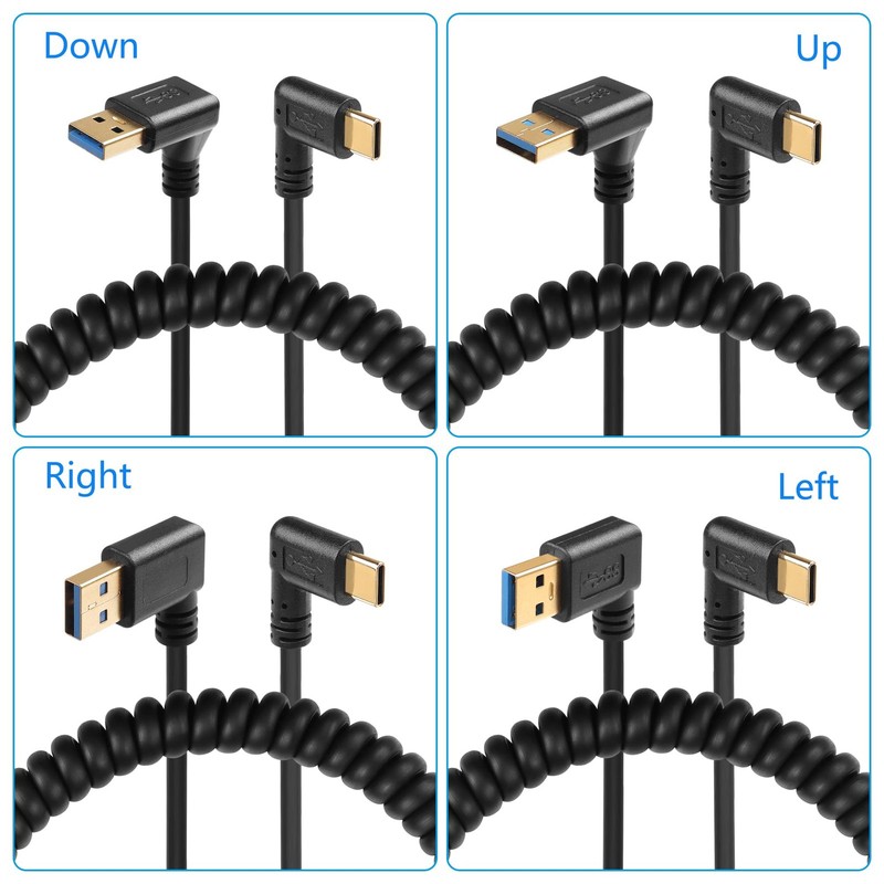 1 PC 90 Degree Left Angle USB Type C Spring Cable Retractable USB 3.0 5Gbps gallery
