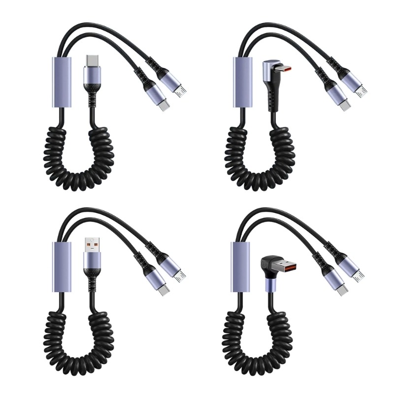 Portable Spring Charging Line for Smartphones/Tablets, MicroUSB + Type C Cable gallery