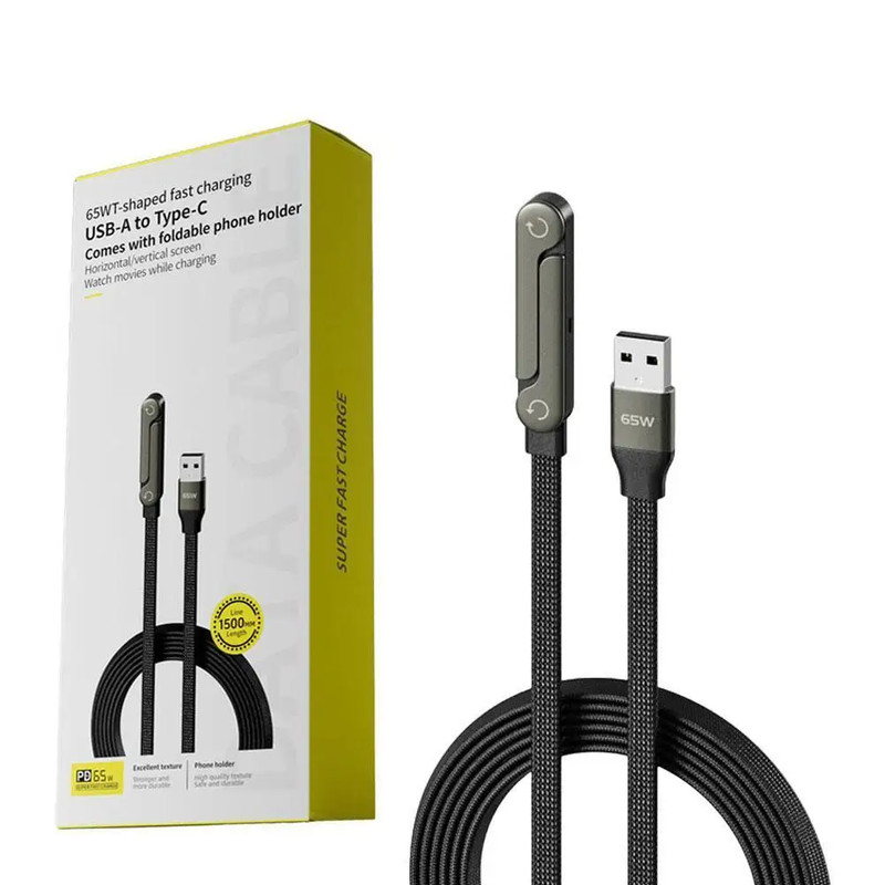 Sideways Phone Charger Cable w/ Foldable Stand 2in1 Charging Holder Cord