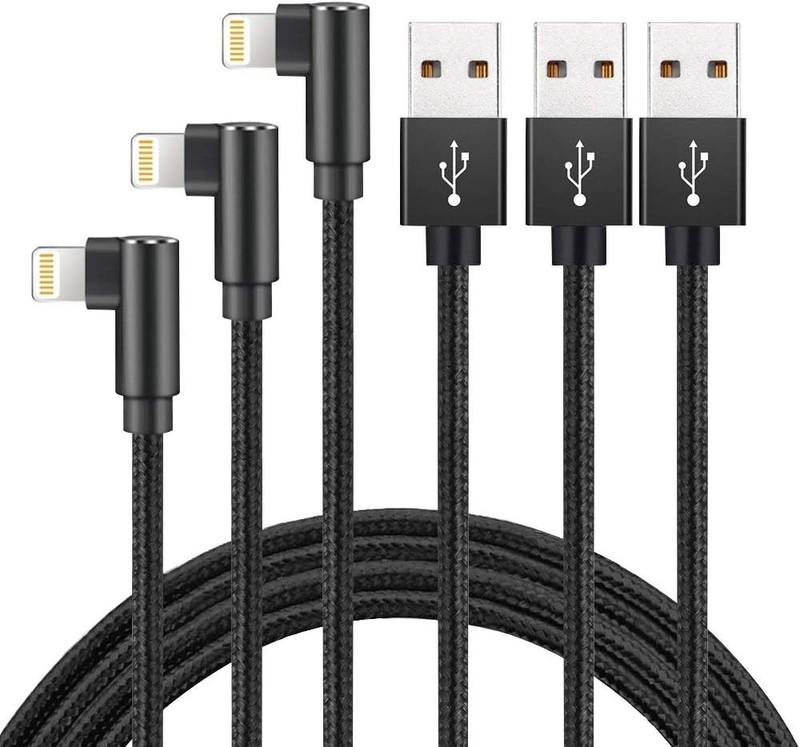 3 PCS 10ft Cable De Carga USB A 90 Grados Carga Para IPhone 13 12 11 XS XR