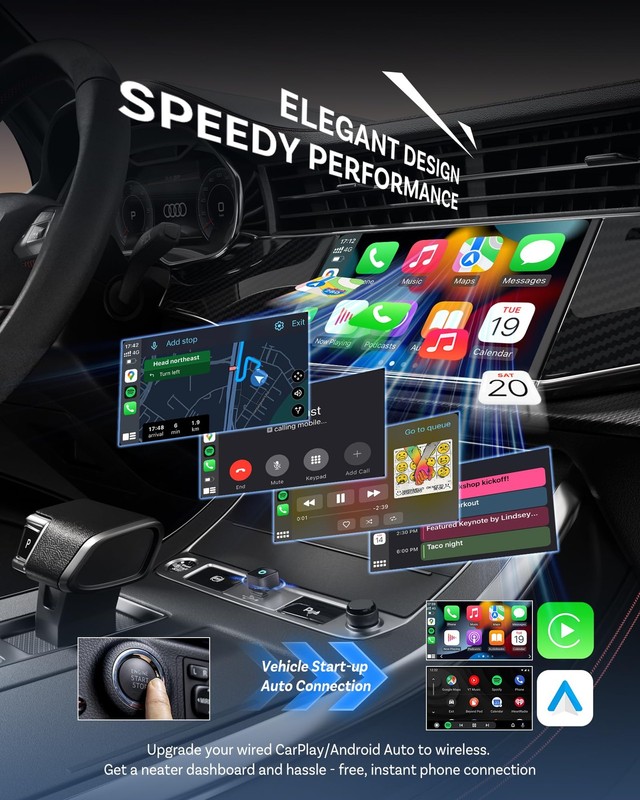 Mini Cube 3.0 USB C Wireless Carplay & Android Auto Adapter 2026– Plug & Play, F gallery