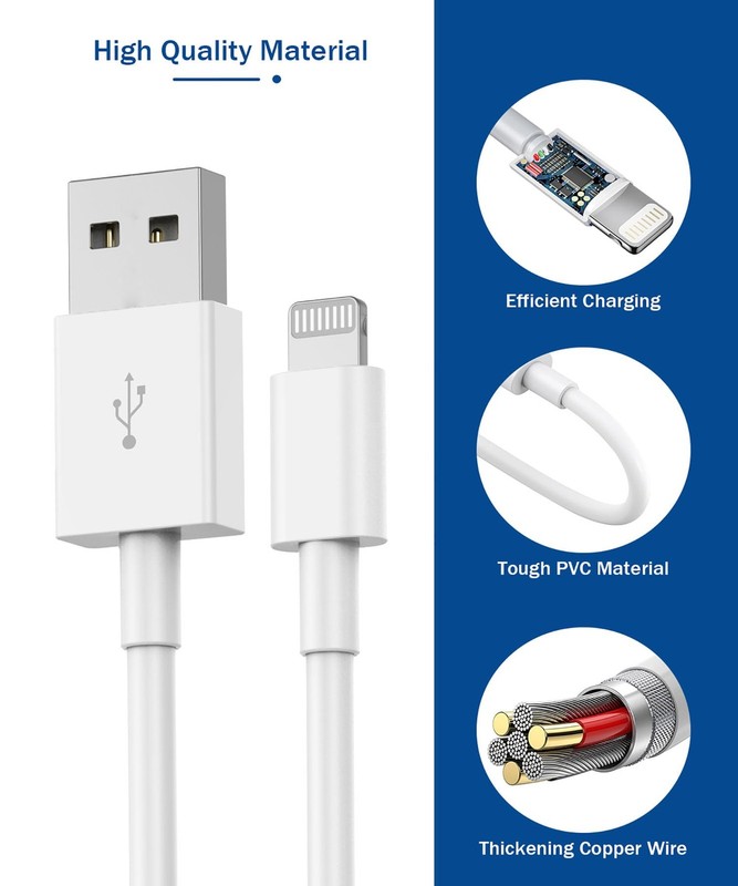 iPhone Charger,Long 6FT Charger 2Pack i Phone Cord A-L, White gallery