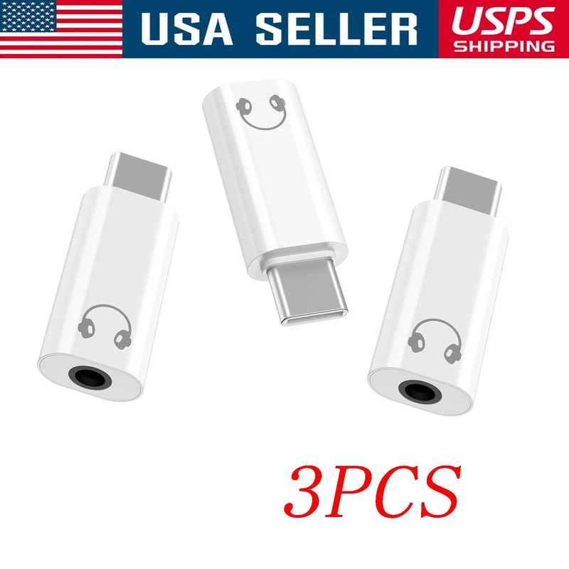 3PCS USB-C Type C Adapter Port to 3.5MM Aux Audio Jack Earphone Headphone Car