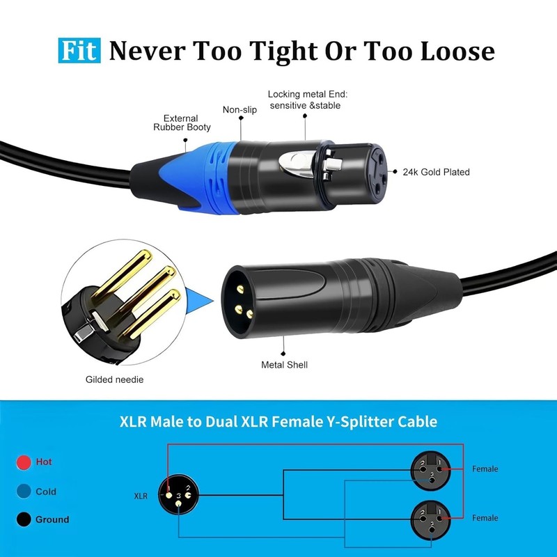 Cable divisor xlr 1 hembra a 2 machos equilibrado microfono audio 1 6ft 0 5m gallery
