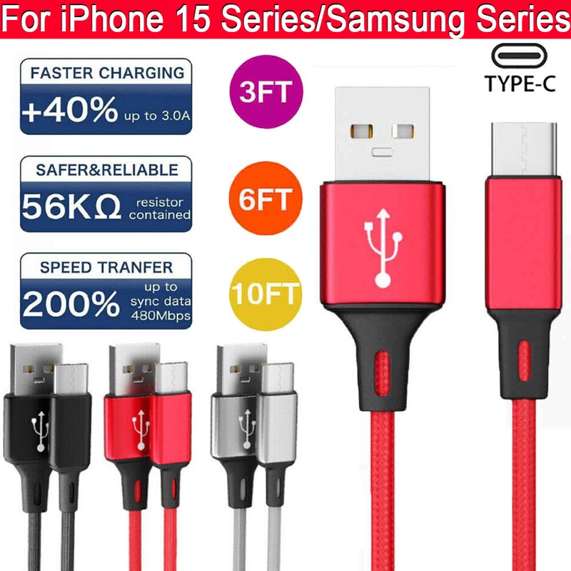 Braided USB C Type C Fast Charging Data Cable Cord for iPhone 15 Pro Max 15 Pro