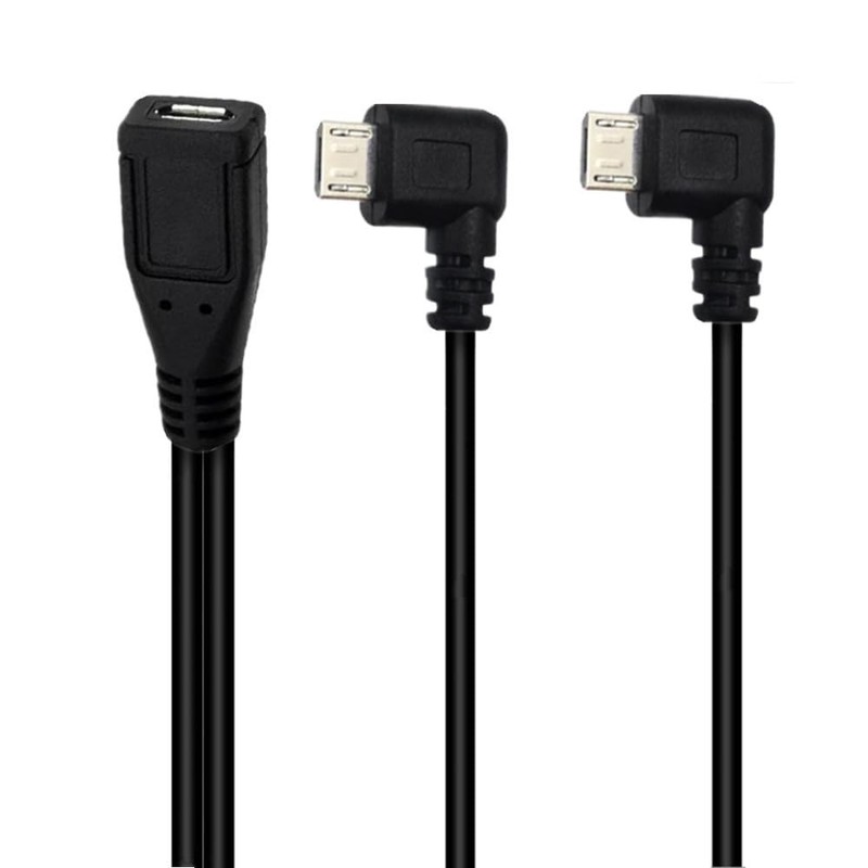 Micro USB 1 To 2 Y Splitter Cable 1FT Female To Dual Male 90 Degree Charge gallery