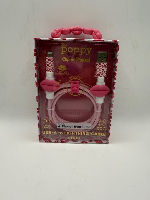 XO Poppy USB A Cable 4ft iPhone Charger Pink Lips Lot of 2 gallery