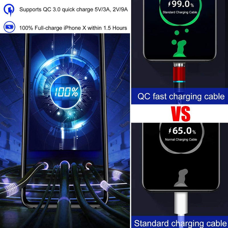 3Pack 3A Magnetic USB Cable 3Ft 6Ft Fast Charger For iPhone 14 13 12 11 8 6 Plus gallery