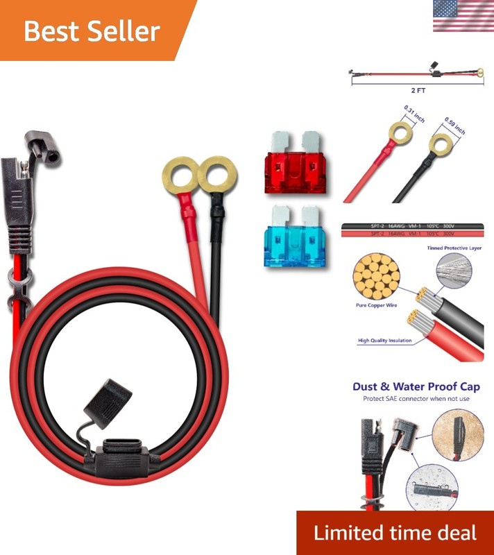 Durable 2FT SAE to O-Ring Terminal Cable with Quick Disconnect for Bikes