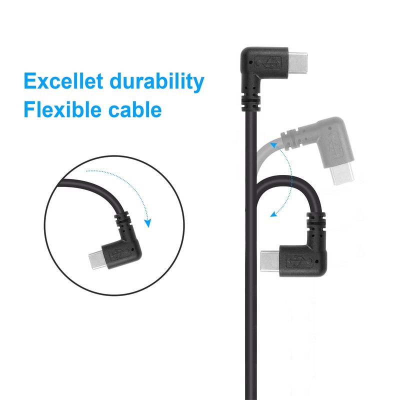 USB C Extension Cable, Right Angle Male to Female, 0.3m, Black, Supports PD60... gallery