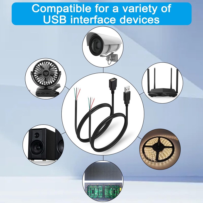 4 PCS USB 2.0 Female Plug 4pin Bare Wire Power Data Pigtail DIY Cable 3.3FT gallery
