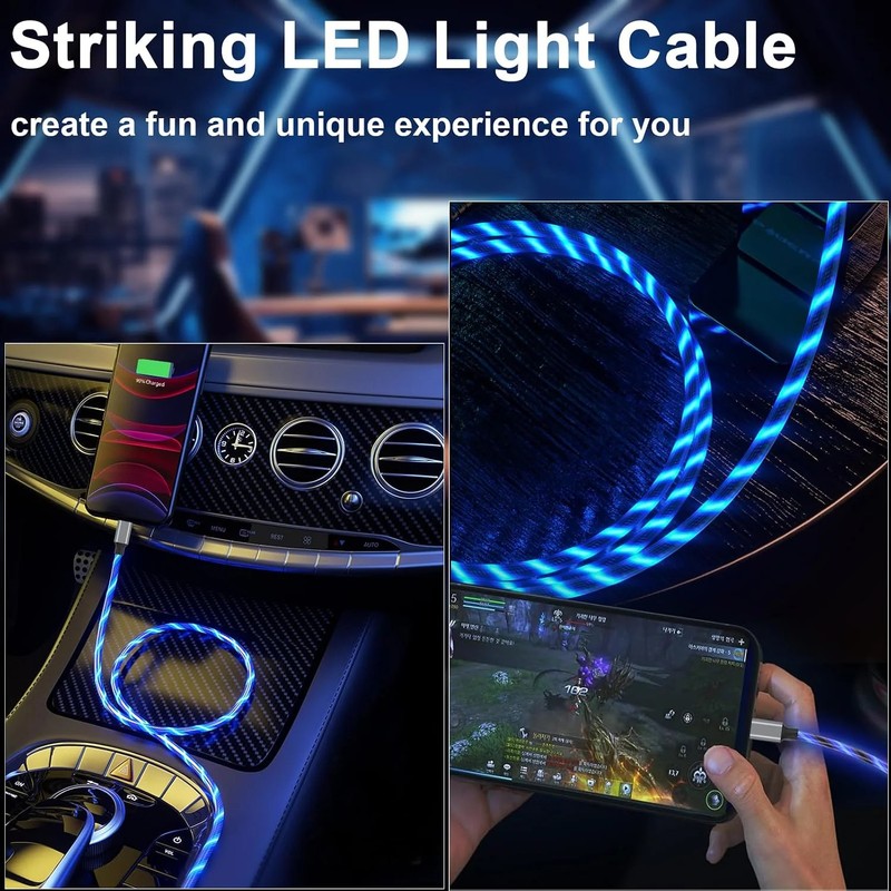 Light Up USB C Cable, LED Fast Charger Type C Charging Cords, USB-A to USB-C Com gallery